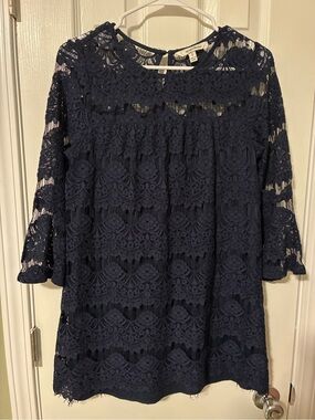 Speechless Navy Lace Overlay Girls' Formal Dress